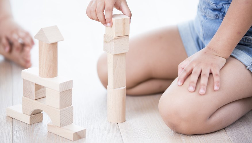 Preschooler playing blocks
