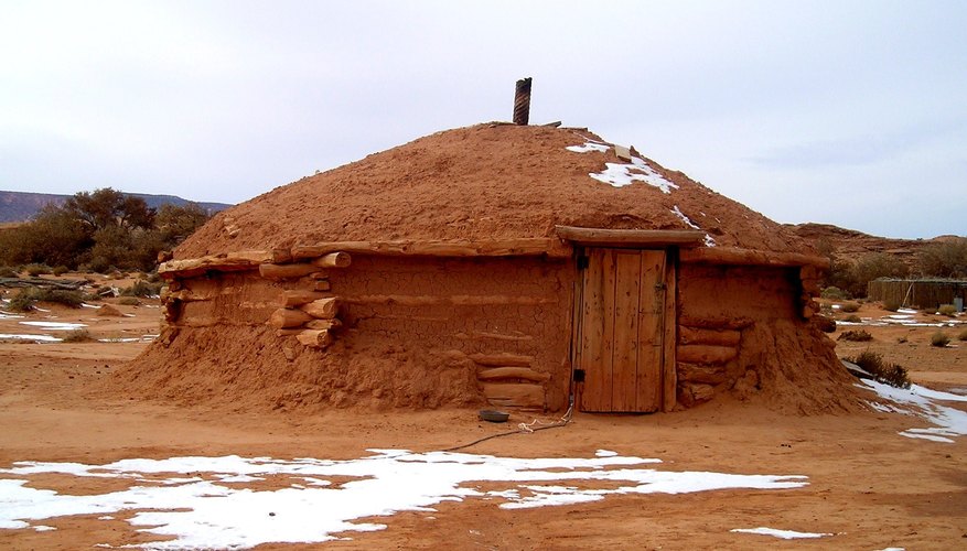 A Navajo Hogan during the winter time.