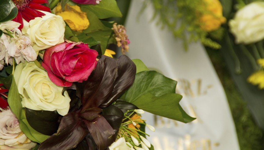 A bouquet of flowers at a funeral.