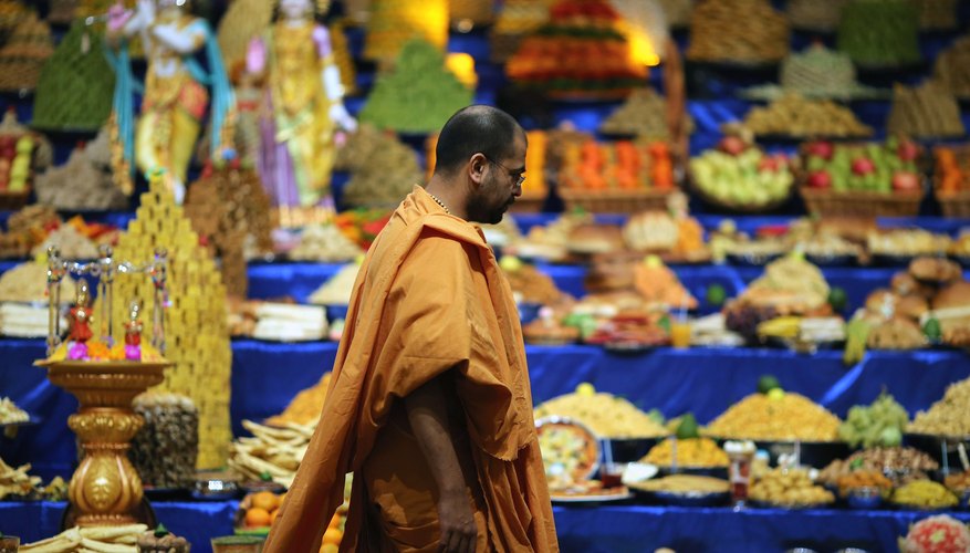 Food is offered to the gods in a Hindu temple in London.