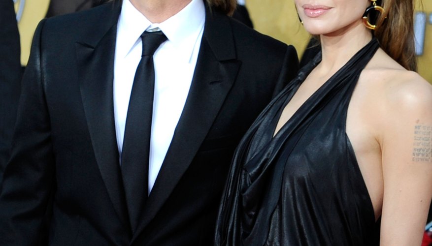 Angelina Jolie wore a leather dress while accompanying Brad Pitt to an award show in 2012.