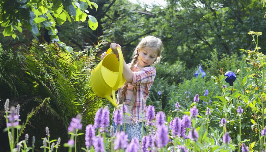 Girl watering flowers