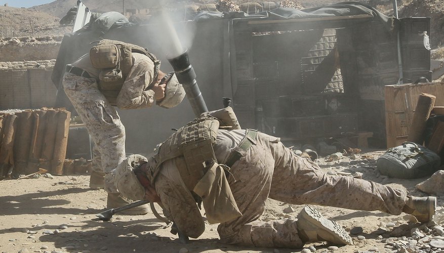 Marines fire mortar rounds to help their fellow Marines in a firefight