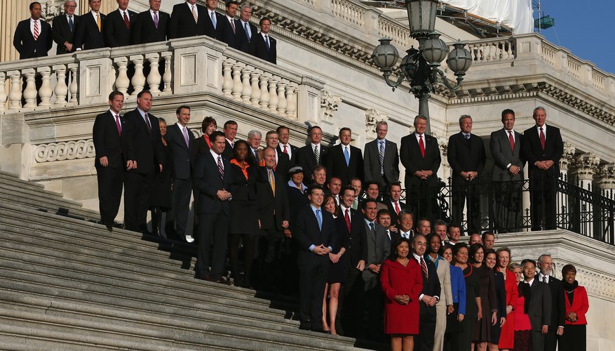 Newly elected Congressional members standing on the steps of a government building.