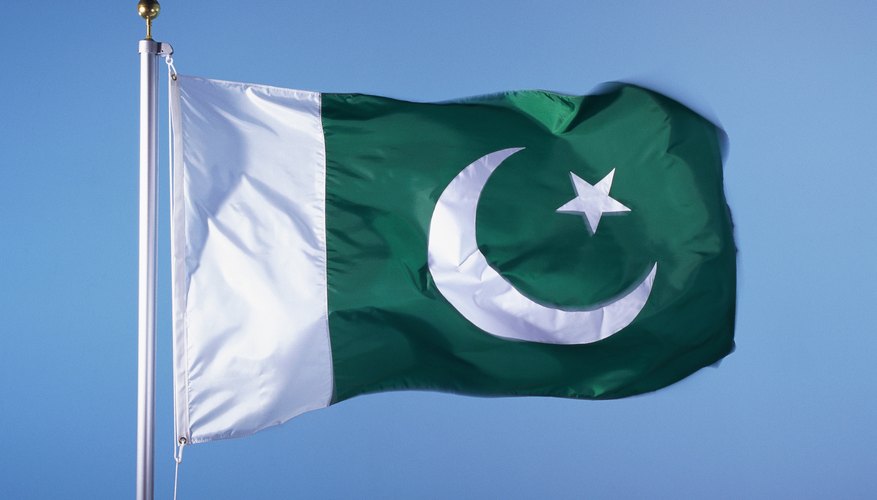 Pakistan flies the symbol of Islam, a crescent moon and star.