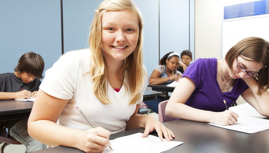 Students writing.