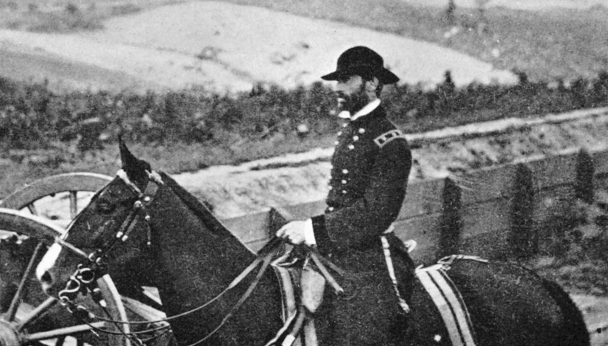 Union Gen. William T. Sherman is shown on horseback in 1864. The Union's combined strength of infantry and cavalry helped win the war for the North.