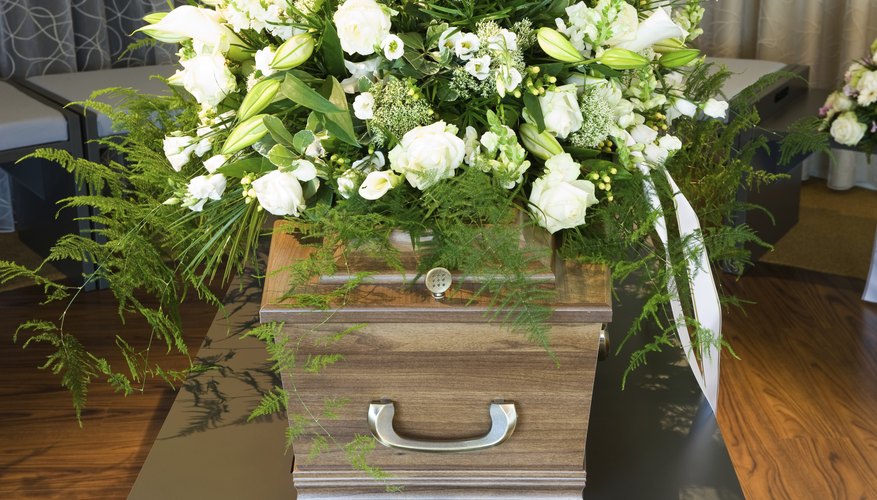 A coffin in a funeral home.