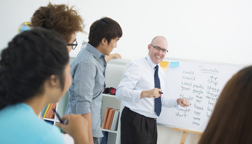 Instructor teaching English to adult class