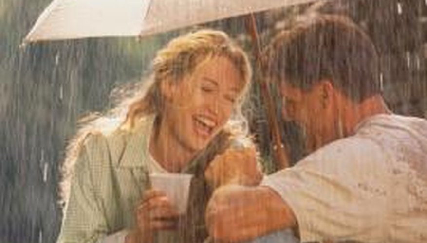 Having a picnic in the rain can still be fun and romantic.
