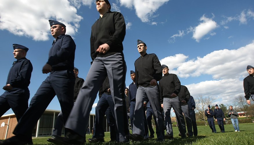 Air Force ROTC cadets march in field