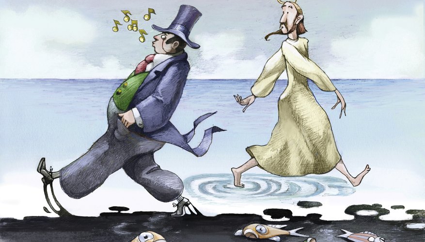 Political cartoons use exaggeration and absurdity.