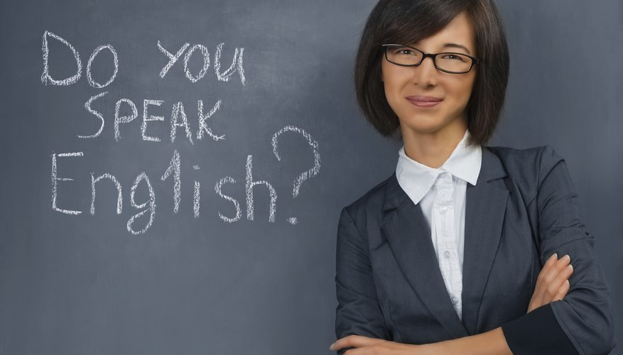 Young woman teaching an English class.