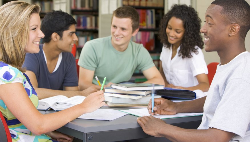 College students working together in library