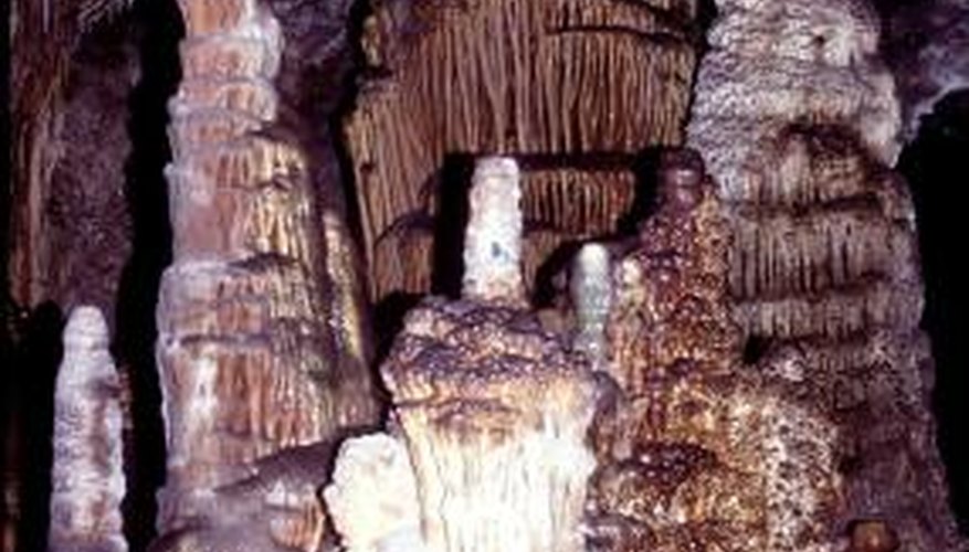 Limestone creates beautiful stalagmites in a cave environment.