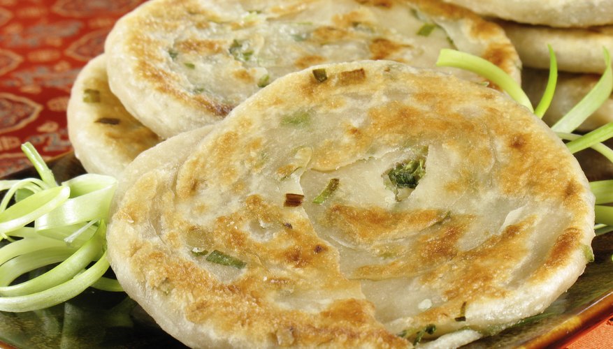 Close up of scallion pancake.