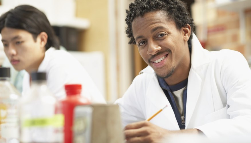 College student working in university laboratory.