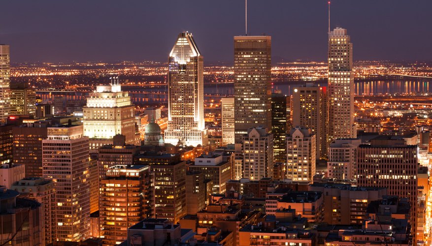 Downtown Montreal at night.