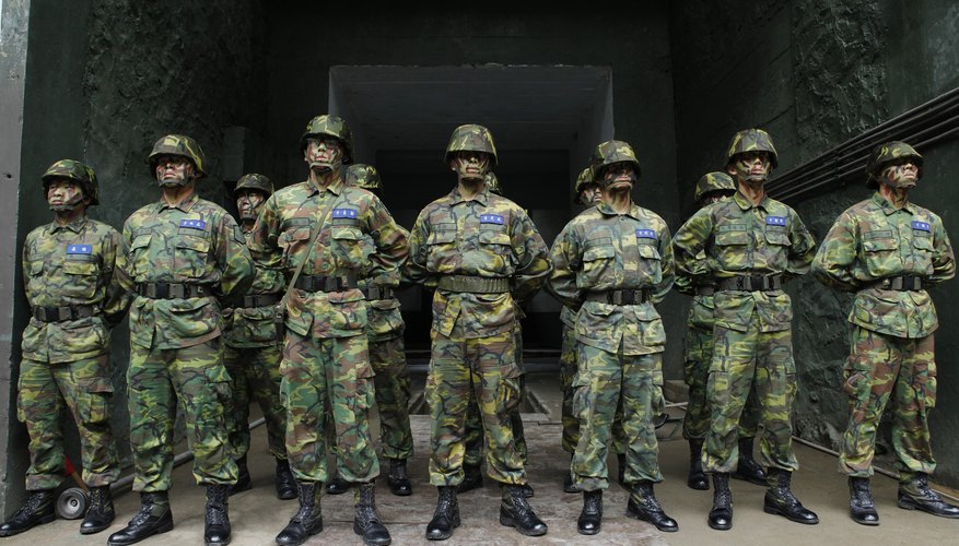 Army members standing in perfect formation during drill.