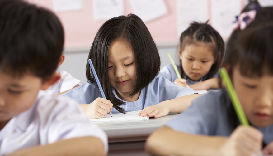 Young students working classroom