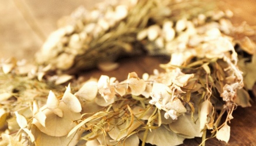 Dried flower wreaths are a rustic alternative to traditional funeral flowers.