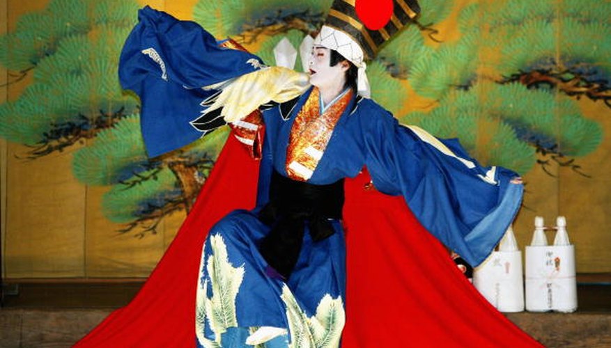 Kabuki costumes are as colorful and stylized as the makeup.