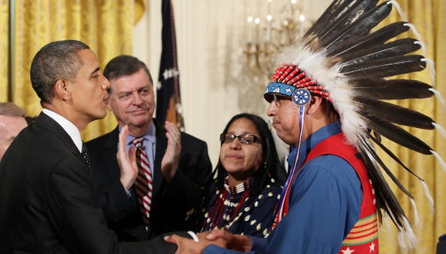 President Obama greets a Chippewa Leader.
