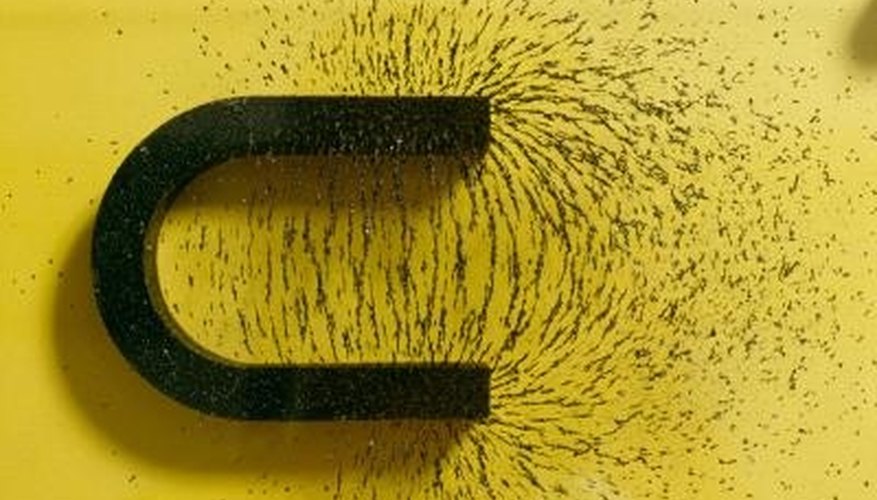 Photo Credit: Jupiterimages/Photos.com/Getty Images Iron filings show the magnetic force field between the poles of a permanent magnet.