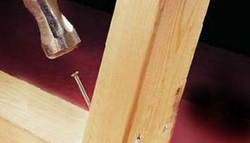 Use a 45-degree angle to attach studs to plates. Use a 45-degree angle to attach studs to plates.