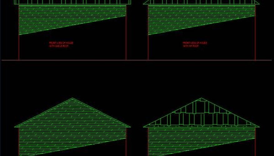 Side and front views of gable and hip roofs. Side and front views of gable and hip roofs.