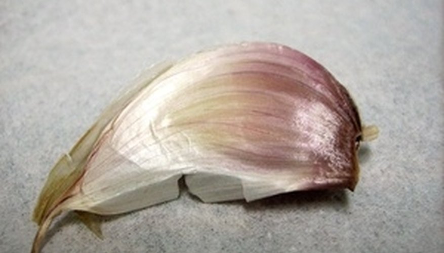 Cut each garlic clove into slices. Cut each garlic clove into slices.
