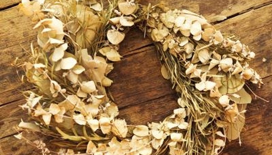 The eucalyptus branches and leaves make fragrant, natural wreaths. The eucalyptus branches and leaves make fragrant, natural wreaths.