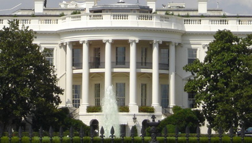 The White House has a round portico. The White House has a round portico.