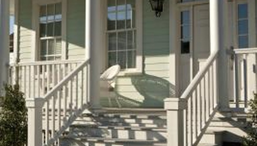 Wood handrails provide a way for people to steady themselves while on the stairs. Wood handrails provide a way for people to steady themselves while on the stairs.