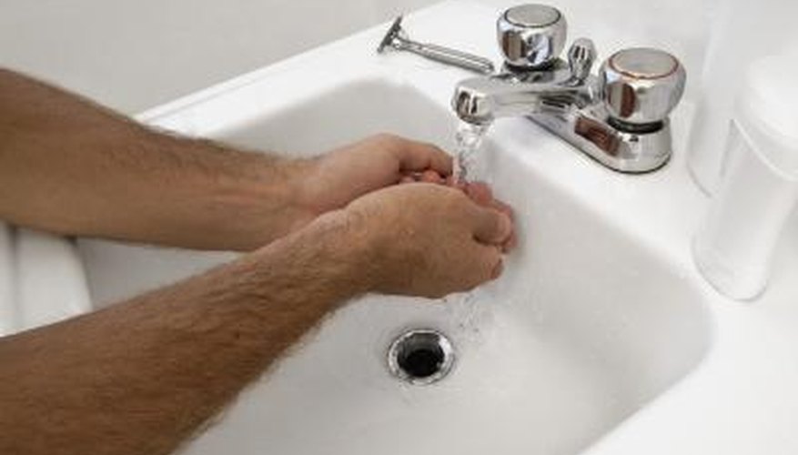 Bathroom sinks receive water from hot and cold supply lines. Bathroom sinks receive water from hot and cold supply lines.