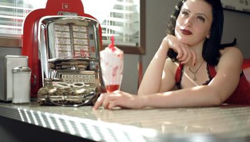 Chrome and vintage appliances help create the 1950s diner charm. Chrome and vintage appliances help create the 1950s diner charm.