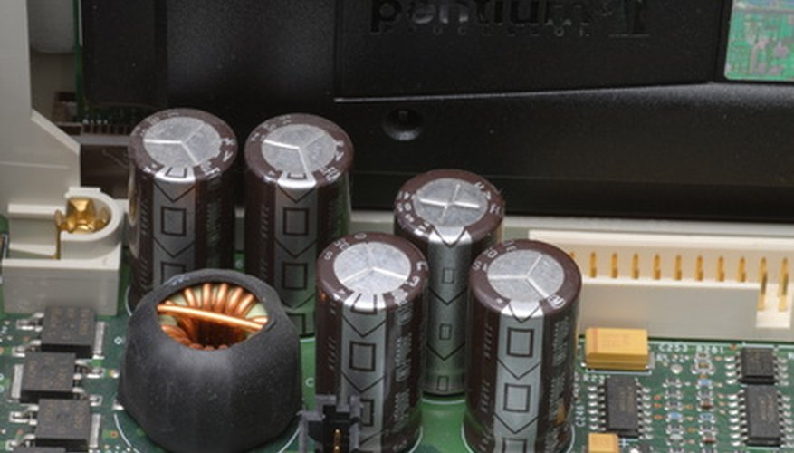 Electrolytic capacitors in a circuit board. Electrolytic capacitors in a circuit board.