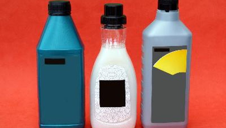 motor oil, screen wash for cars, & cleaning product for fabrics