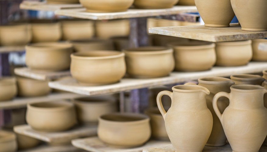 Shelves with ceramic dishware