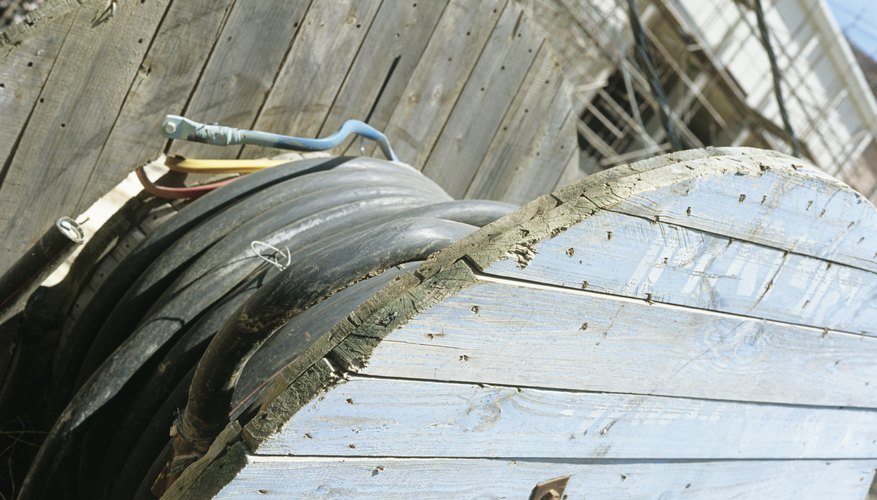 Spool of industrial cable on construction site,close up