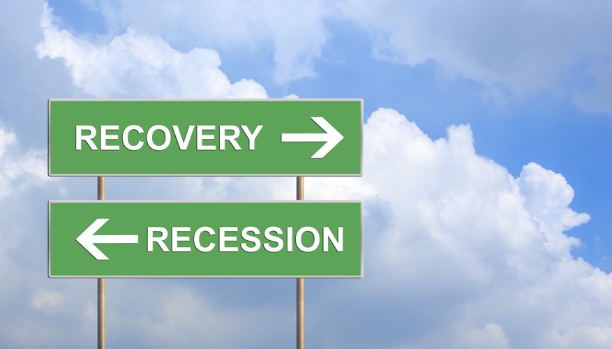 recovery and recession on green road sign