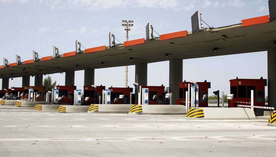 Rows of toll booths.