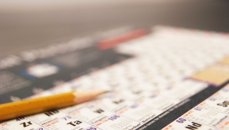 Pencil sitting on page showing periodic table of elements