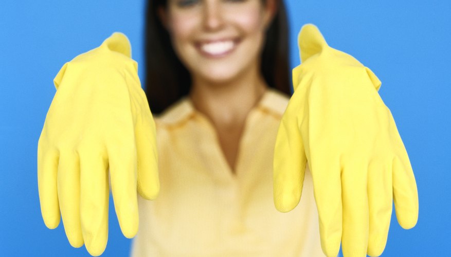 Rubber gloves protect skin from drying cleaners. Rubber gloves protect skin from drying cleaners.