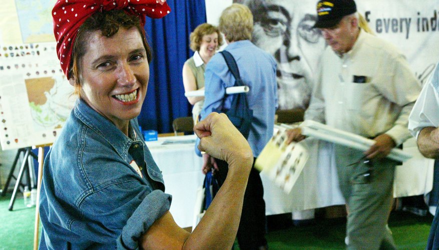 Photo Credit: Alex Wong/Getty Images News/Getty Images Rosie the Riveter costume.