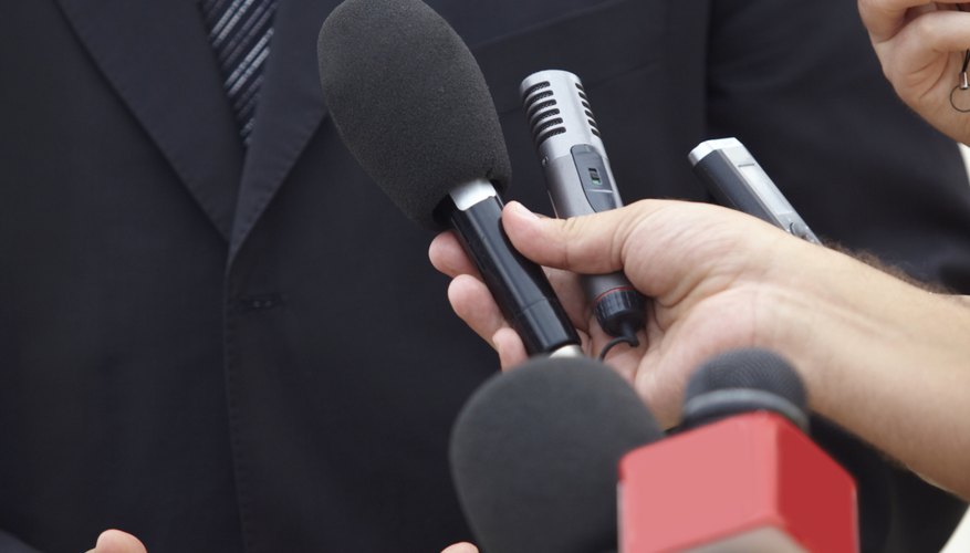 business meeting conference journalism microphones
