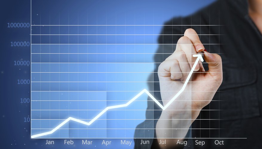 Blue business graph showing growth close up