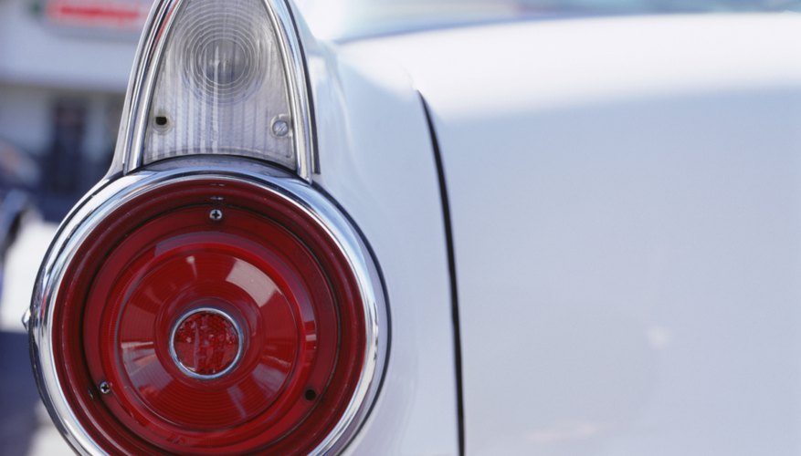 Vintage American car, close-up of rear light and trunk