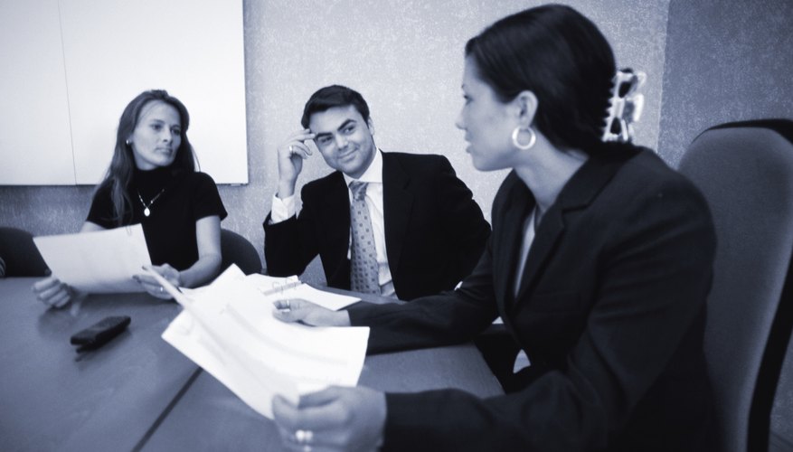 Businesspeople having meeting (B&W)