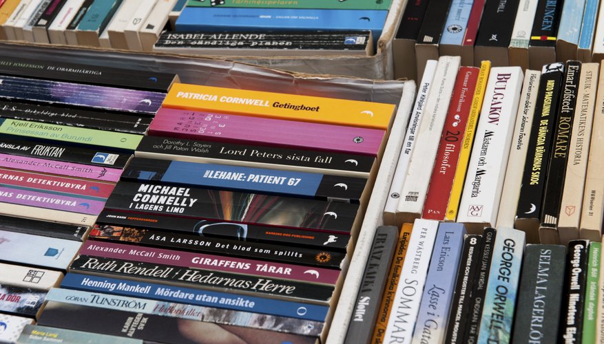 Stack of books in a library, Stockholm, Sweden